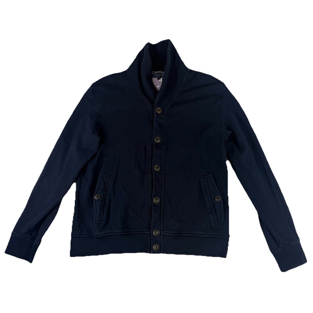 Ted Baker Sweater Mens 4 Sz Small Shawl Collar Cardigan Blue Pocket Casual Adult